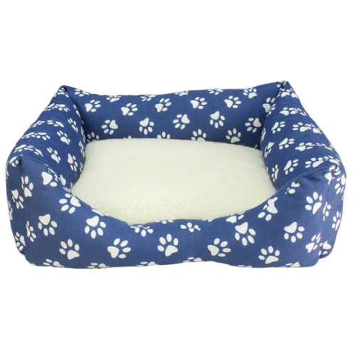 Cama estampada (Azul con huellas blancas)