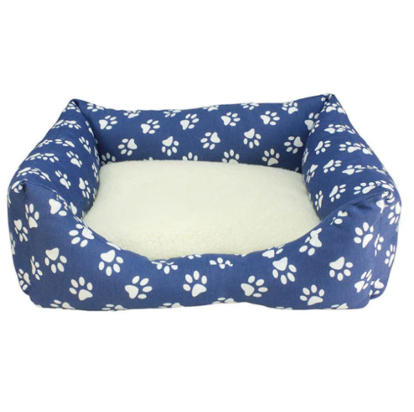 Cama estampada (Azul con huellas blancas)