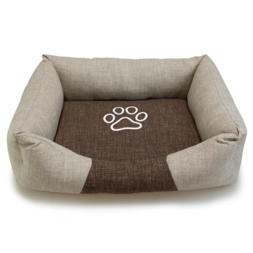Cama cuadrada marrón y beige